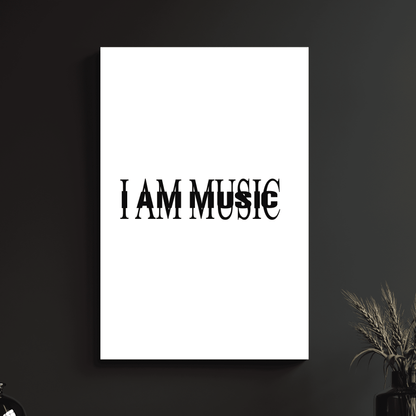 a black and white picture with the words i am music on it