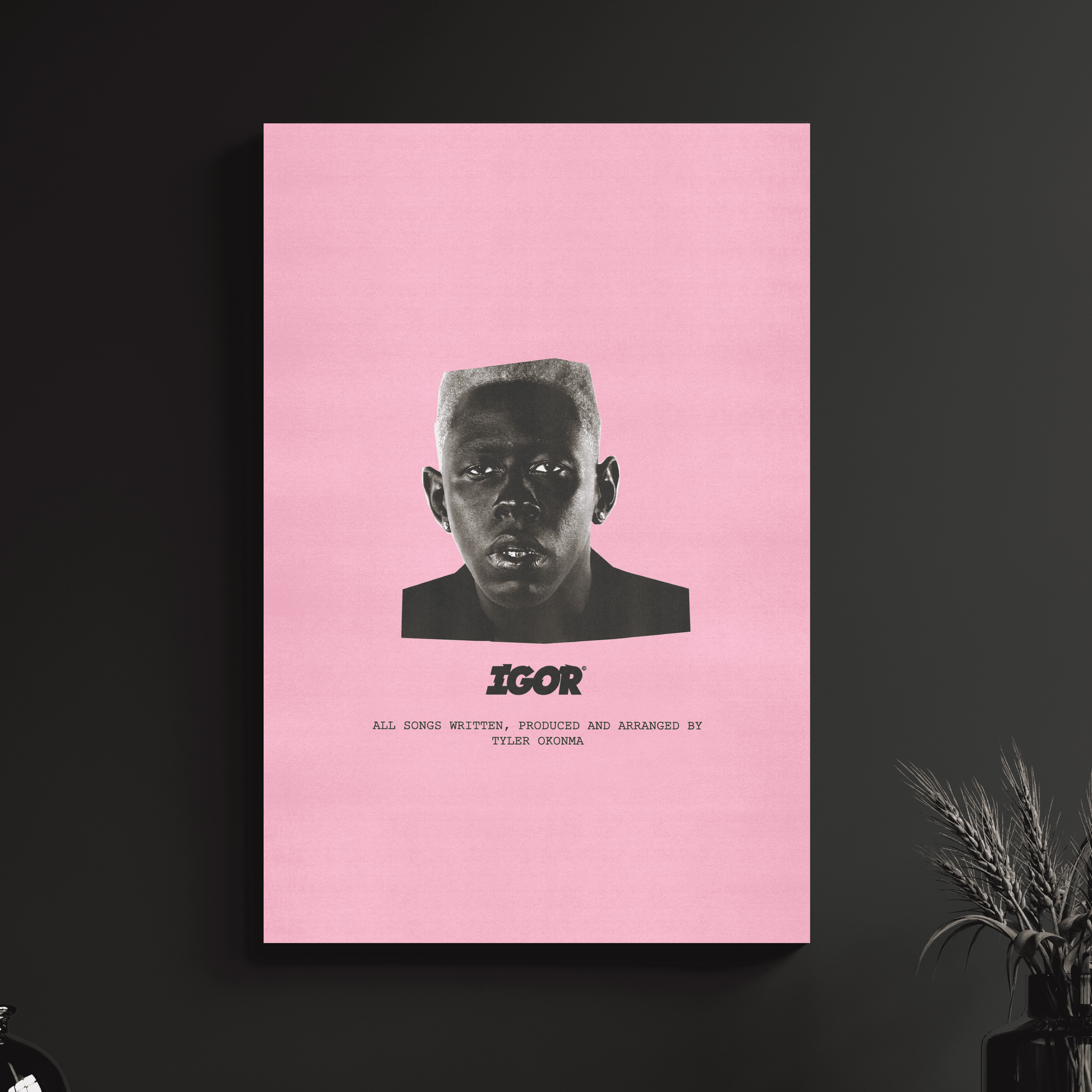 a pink poster with a black man's face on it